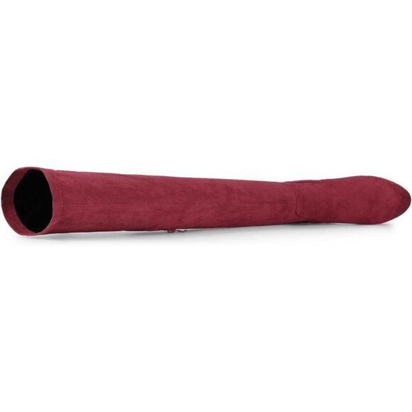 Women Burgundy Suede Chunky Heel Rounded Toe Over the Knee Thigh High Long Boots - Picture 4 of 6